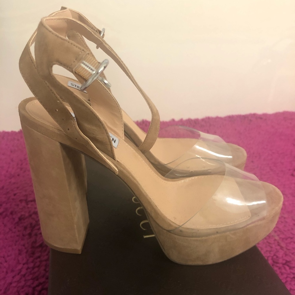 Steve Madden nude & clear stacked heel